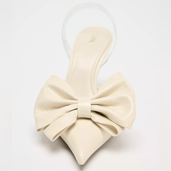 Zara White Slingback Bow Heels - Picture 9 of 10